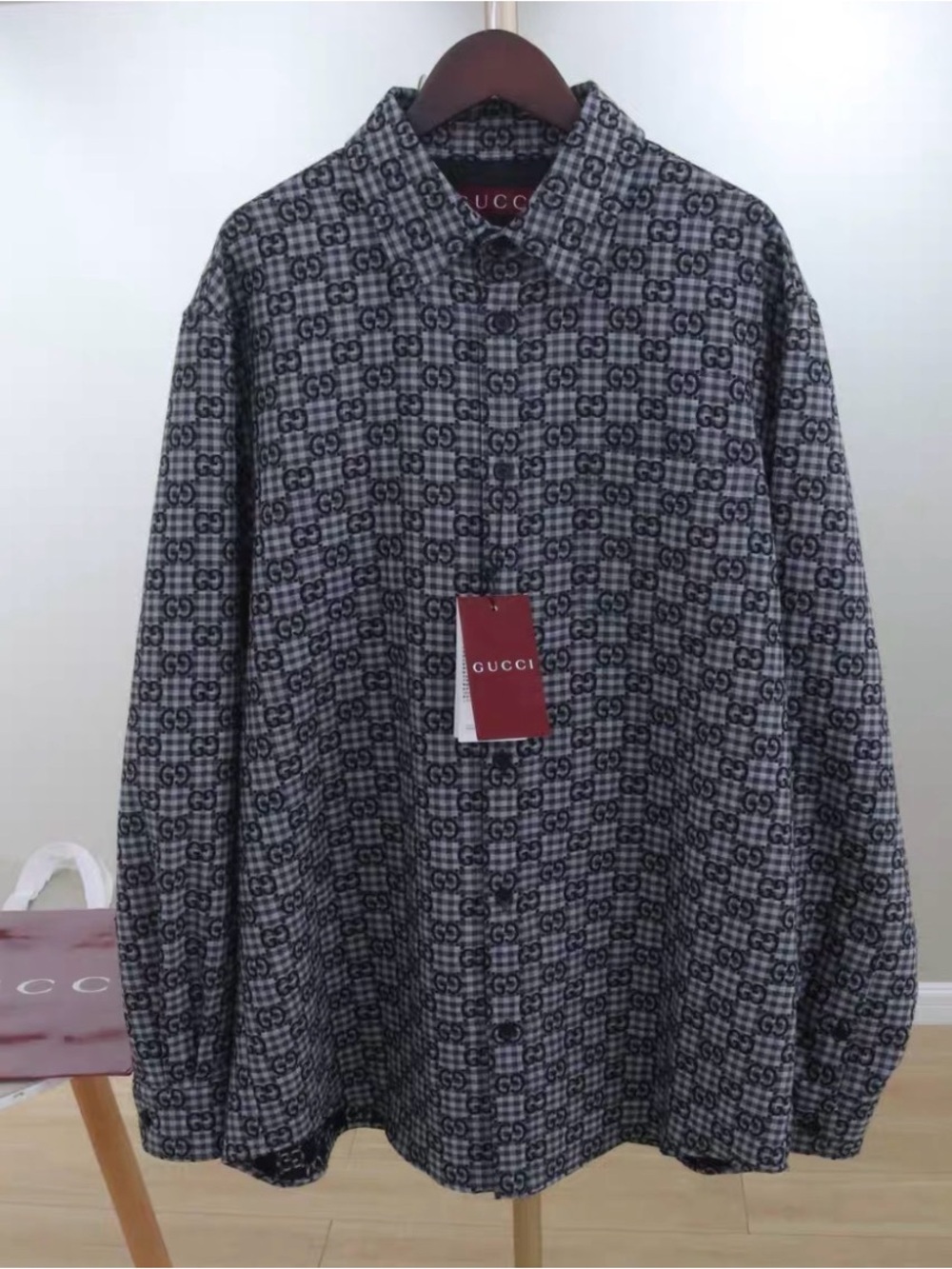 Gucci Gray & Black All-Over GG Button-Down Shirt